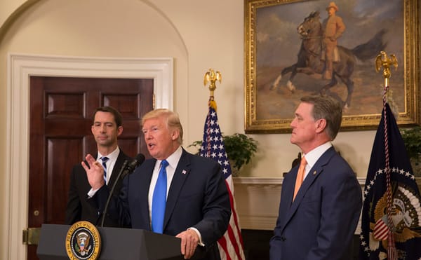 President Trump speaking before an equestrian portrait painting of President Theodore Roosevelt (official White House photo b