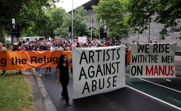A protest outside the National Gallery of Victoria (photo by Tatjana Plitt, courtesy the Artists' Committee)