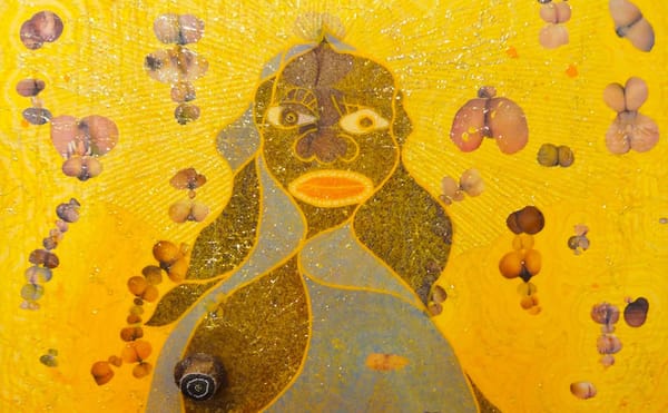 Chris Ofili, "The Holy Virgin Mary" (1996) (photo by the author for Hyperallergic)