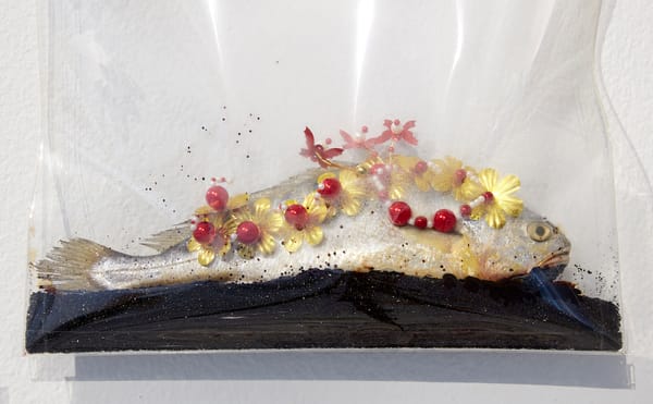 Lee Bul, "Majestic Splendor" (2016, detail), installation view, Connect 1: Still Acts, Art Sonje Center, Seoul; fish, sequins