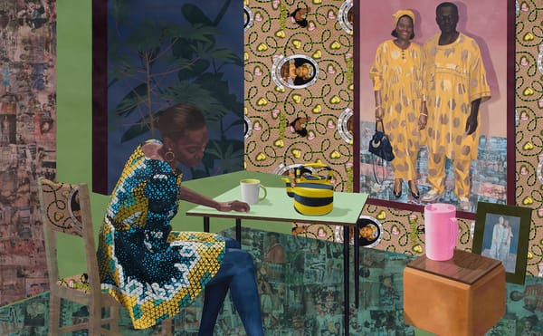 Njideka Akunyili Crosby, "Dwell: Aso Ebi" (2017), the Baltimore Museum of Art, purchased as the gift of Nancy L. Dorman and S