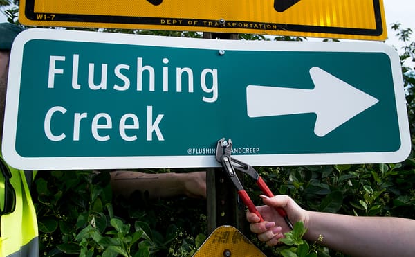 Artist's Signs Guide Pedestrians to a Hidden River in Queens