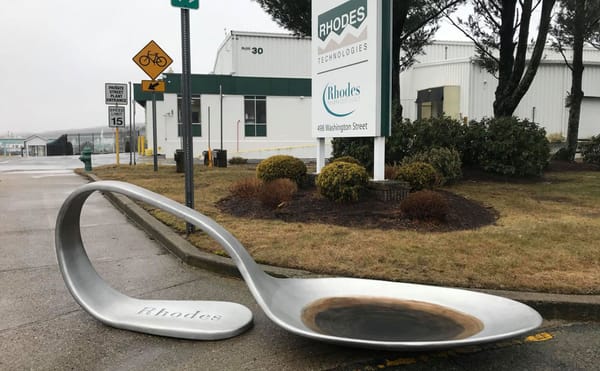 Artist Drops Massive Opioid Spoon at Entrance of Another Sackler-Owned Drug Manufacturer
