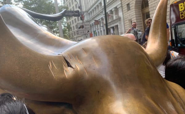 Man Attacks Wall Street Charging Bull With Spiked Banjo