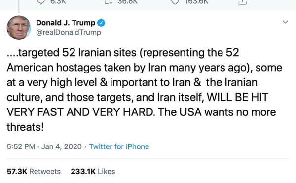 Trump Threatens War Crimes on Iran in New Tweet About Cultural Sites