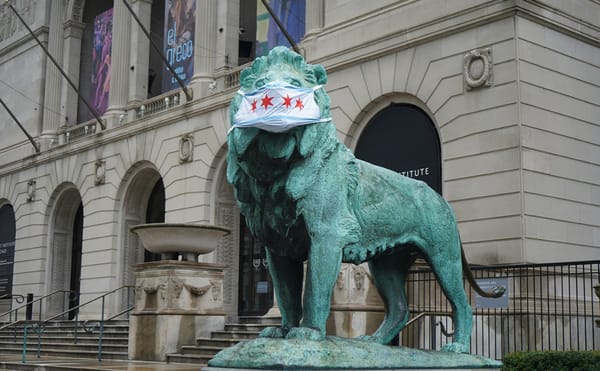 Lion Statues at Art Institute of Chicago Get Face Masks, One Stolen Immediately