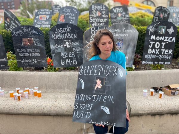A Protest Against Purdue Settlement Transforms Courthouse Landscape Into a Graveyard