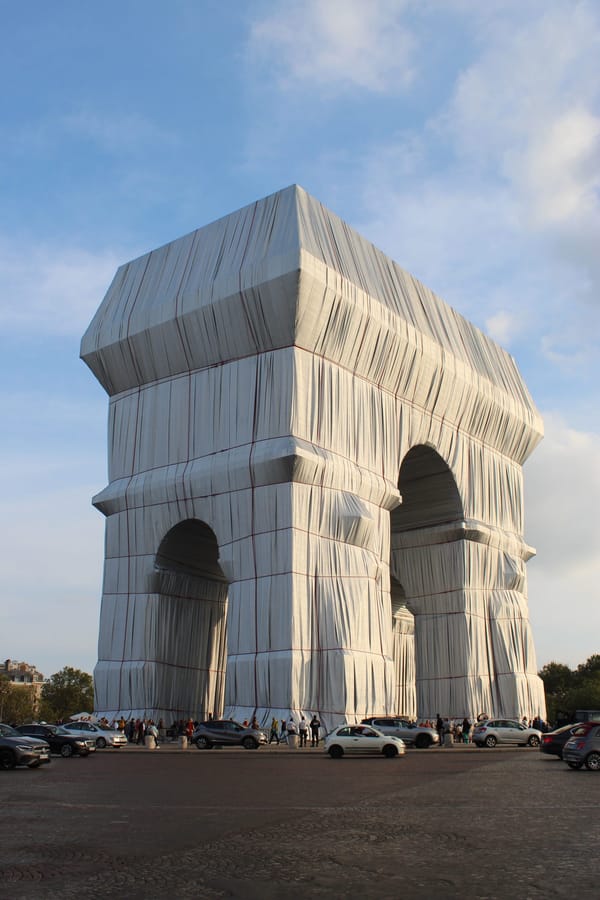 Photos of “Arc de Triomphe, Wrapped,” Before the Silvery Fabric Comes Down