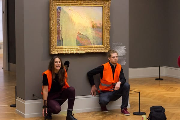 Climate Activists Give Monet’s “Grainstacks” a Mashed Potato Facial