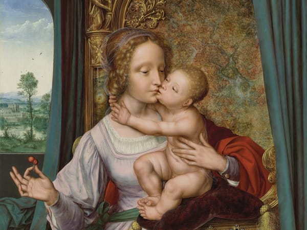 Flemish Renaissance Painting of Virgin and Child Kissing Heads to Auction