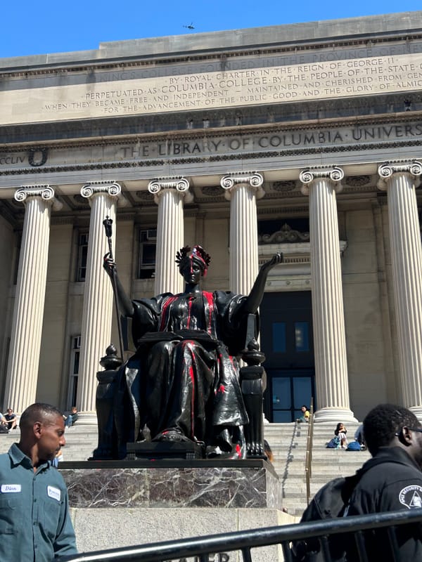 Columbia University’s “Alma Mater” Sculpture Drenched in Red Paint