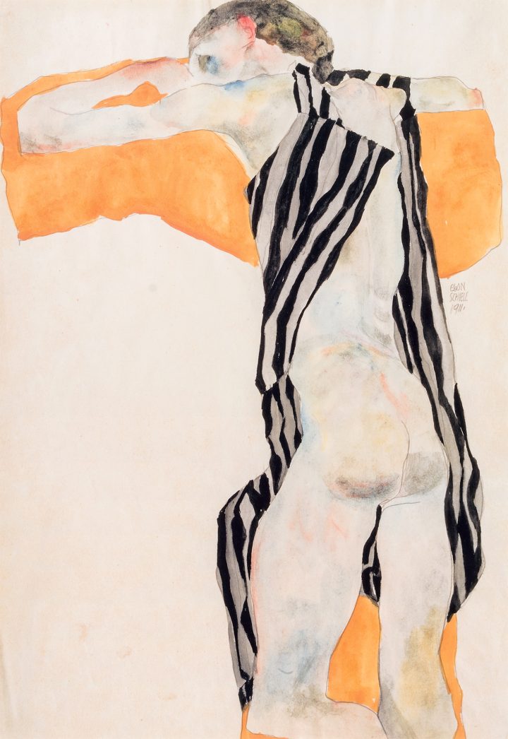 Egon Schiele’s Quivering Line Tells All Artes & contextos Egon Schiele Reclining Nude Girl in Striped Smock copy